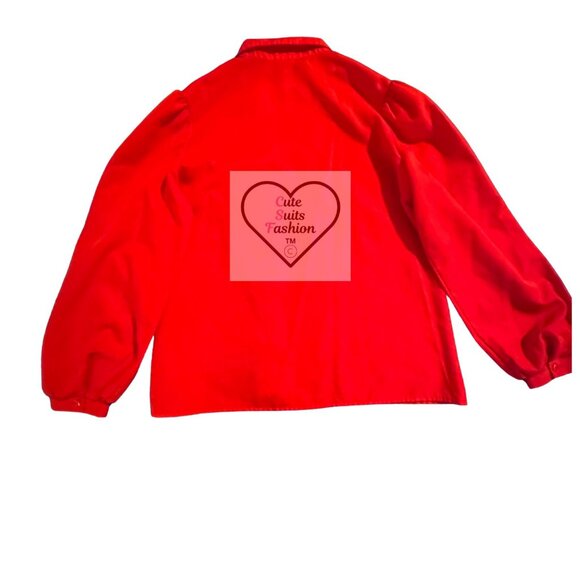 Vintage 80's ladies red blouse with pleats - Picture 2 of 2